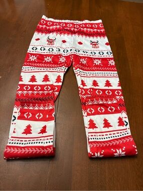 SHEIN Red and White Holiday Fair Isle Kids Leggings